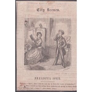Antique 1850s Saturday Evening Post Woodcut Clipping City Scenes Dreadful Joke
